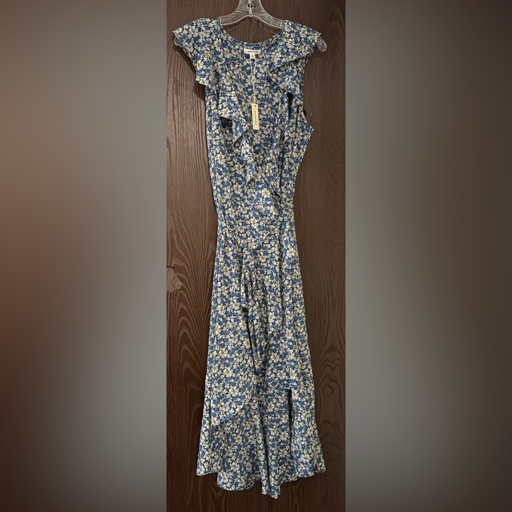 Max Studio Blue and Cream Floral Maxi Dress